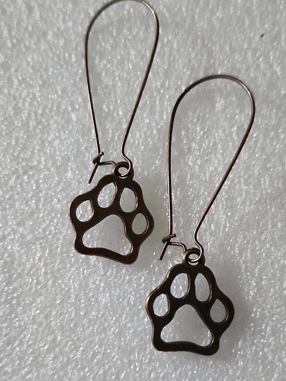 Hand Crafted Bronze Paw Print Dangle Earrings